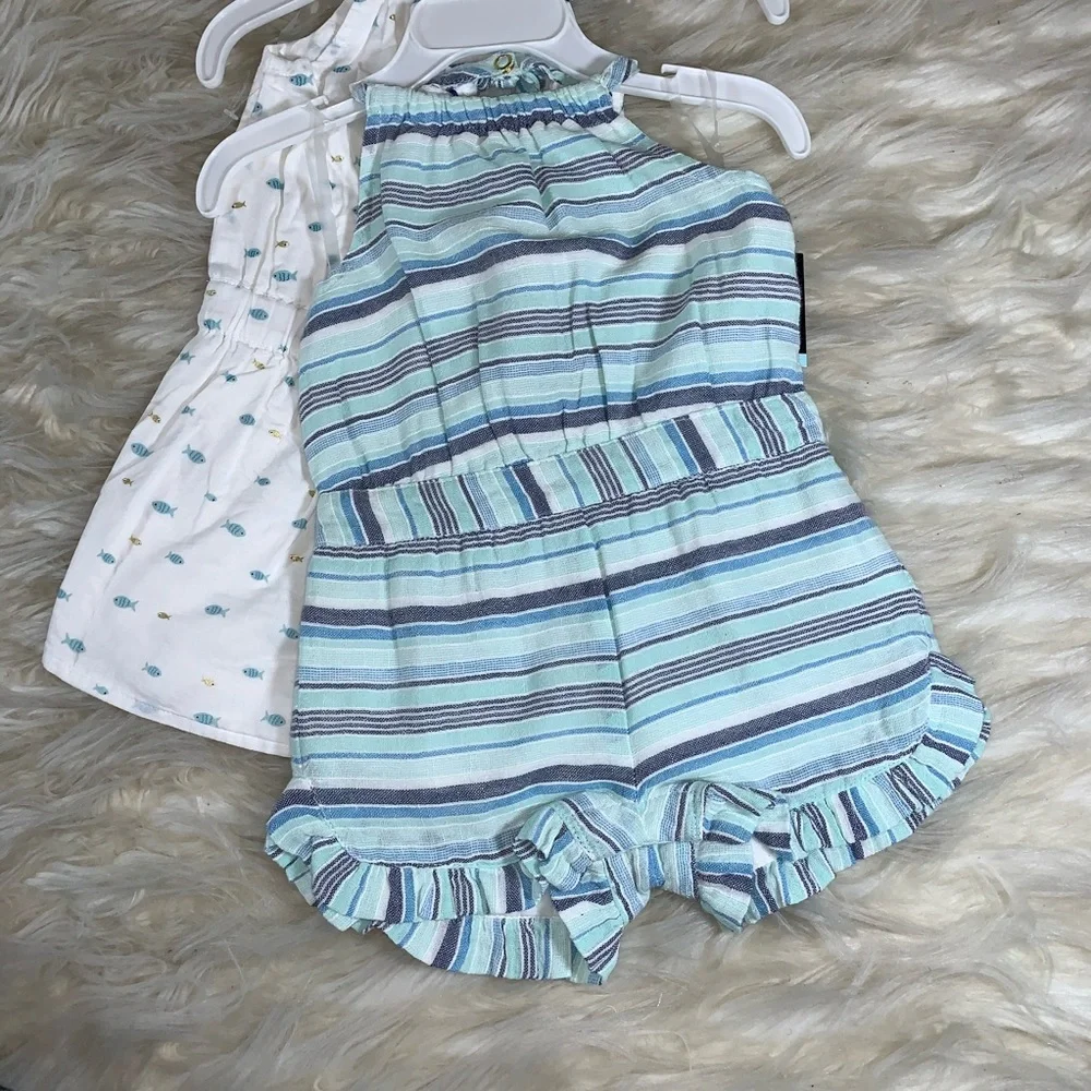 Cynthia Rowley Baby Girls 2-Pack Cotton Halter Rompers | 12M | NWT